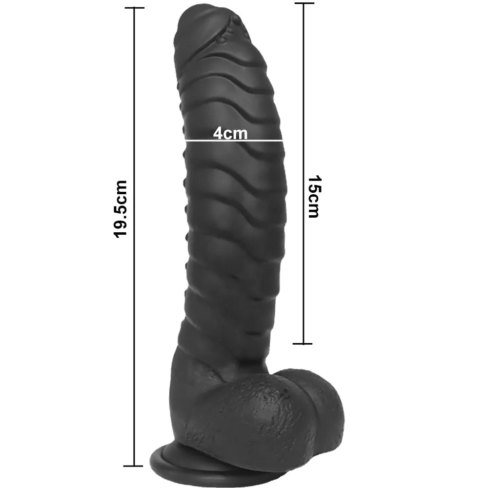 Bebuzzed Dino 8 Ribbed Dildo with Balls Suction Cup Black