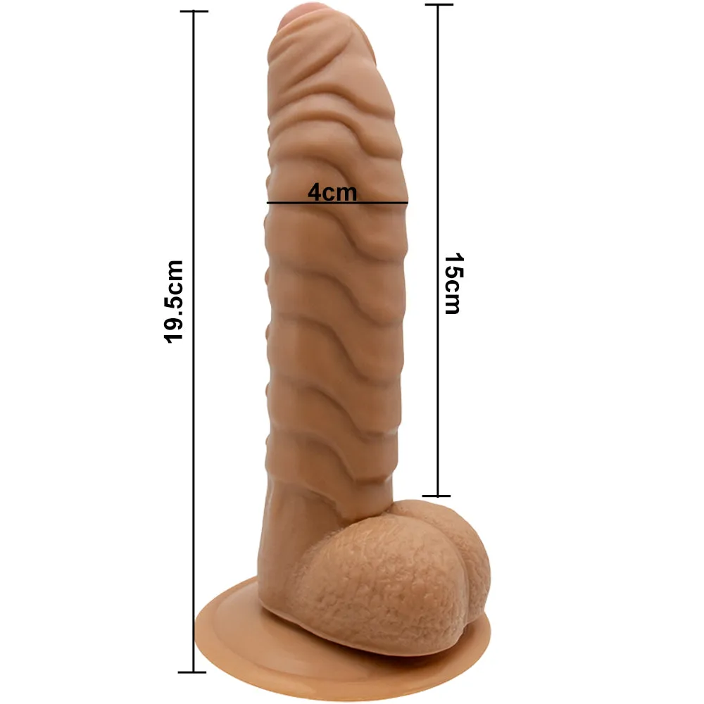 Bebuzzed Dino 8 Ribbed Dildo with Balls Suction Cup Brown