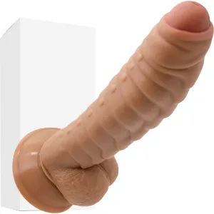Bebuzzed Dino 8 Ribbed Dildo with Balls Suction Cup Brown