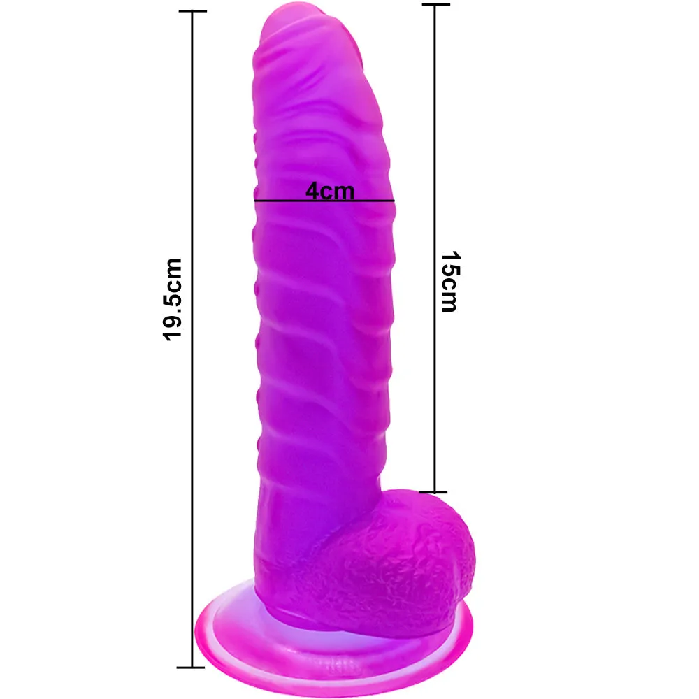Bebuzzed Dino 8 Ribbed Dildo with Balls Suction Cup Purple