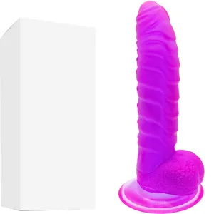 Bebuzzed Dino 8 Ribbed Dildo with Balls Suction Cup Purple