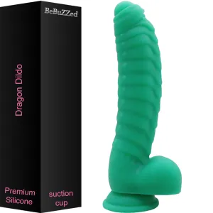 Bebuzzed Dragon 8.5 Scaled Ribbed Dildo Liquid Silicone Green