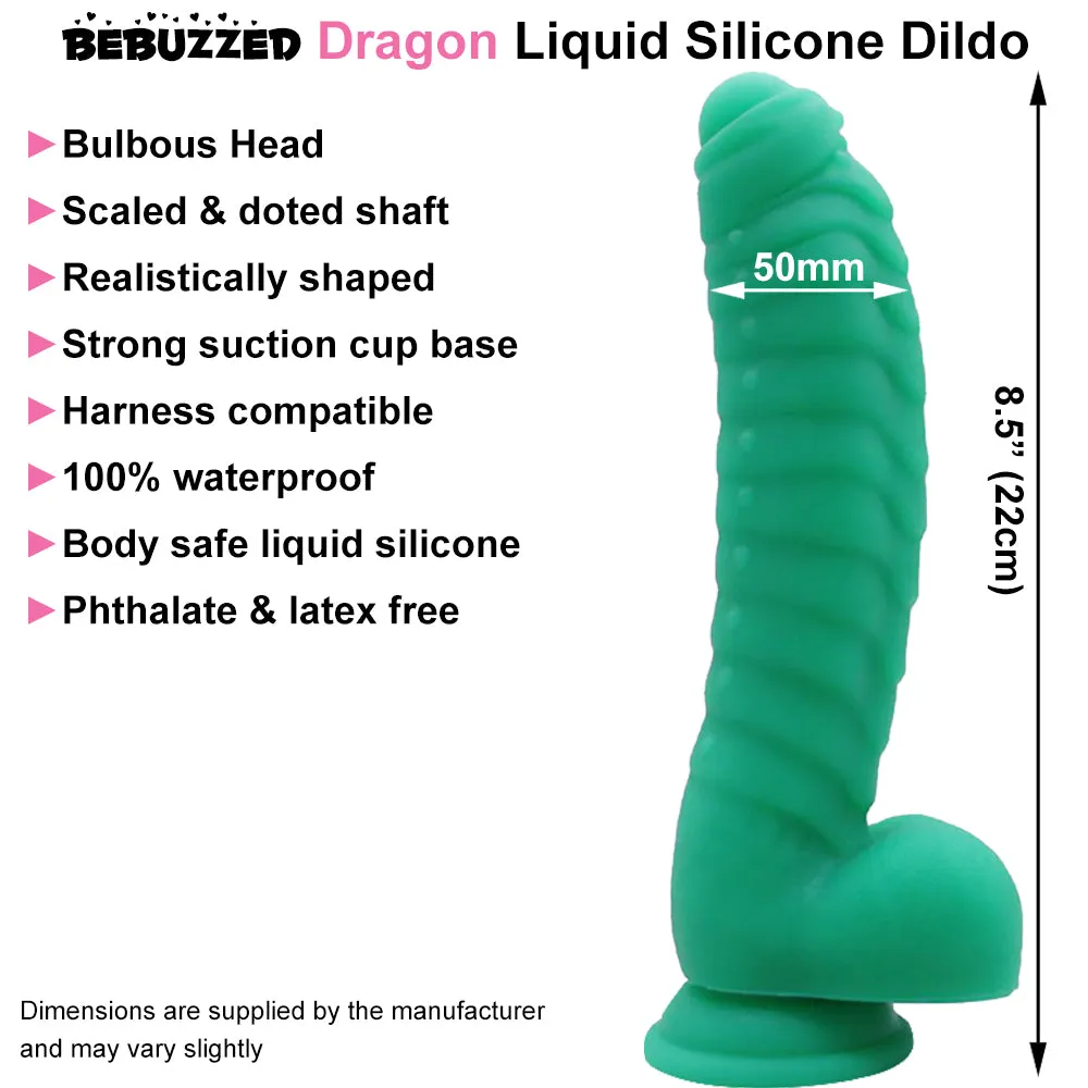 Bebuzzed Dragon 8.5 Scaled Ribbed Dildo Liquid Silicone Green