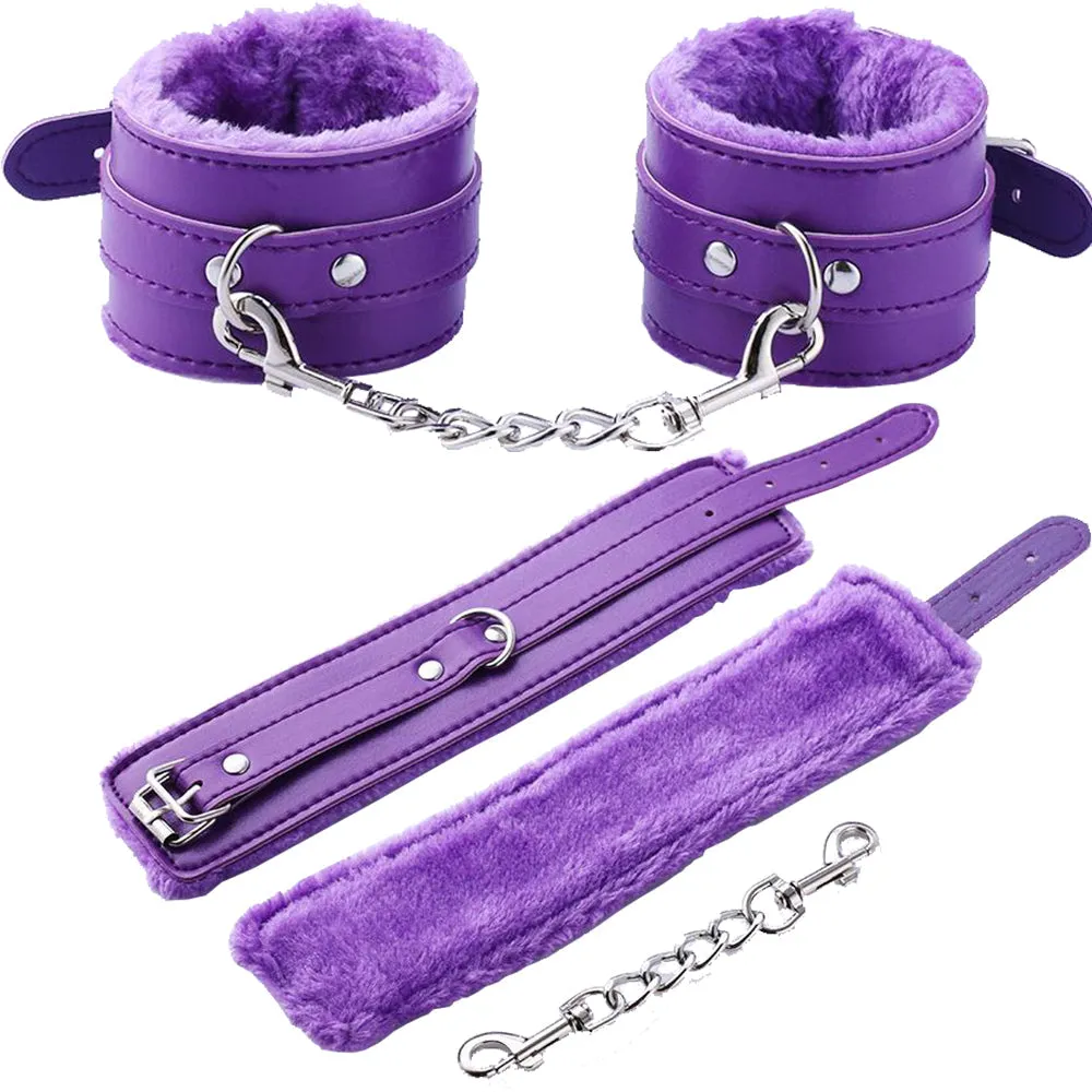 BeBuZZed Soft Faux Leather & Fur BDSM Handcuffs Purple