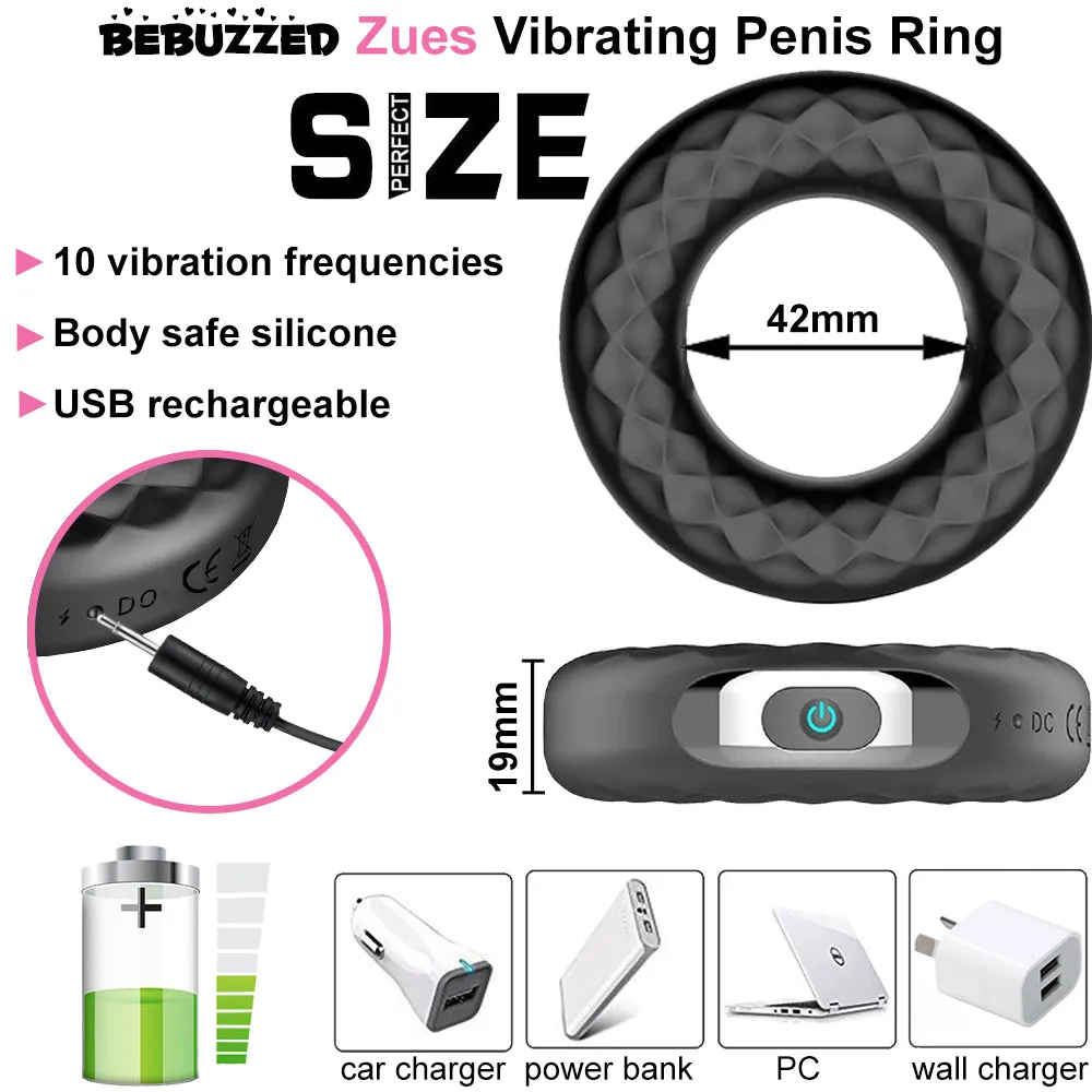 Bebuzzed Zeus Vibrating Cock Ring USB Silicone Couples Penis Ring