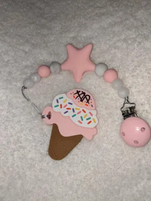 Food Ice Cream Silicone Teether Chewing Toy Pacifier Clip