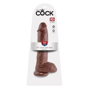 King Cock 10 in. Cock With Balls Realistic Suction Cup Dildo Brown