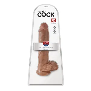 King Cock 10 in. Cock With Balls Realistic Suction Cup Dildo Tan