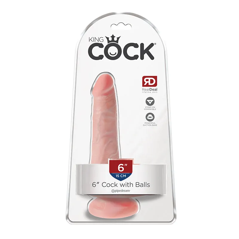 King Cock 6 in. Cock With Balls Realistic Suction Cup Dildo Beige