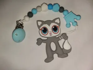 Kitty Cat Silicone Teether Chewing Toy Pacifier Clip