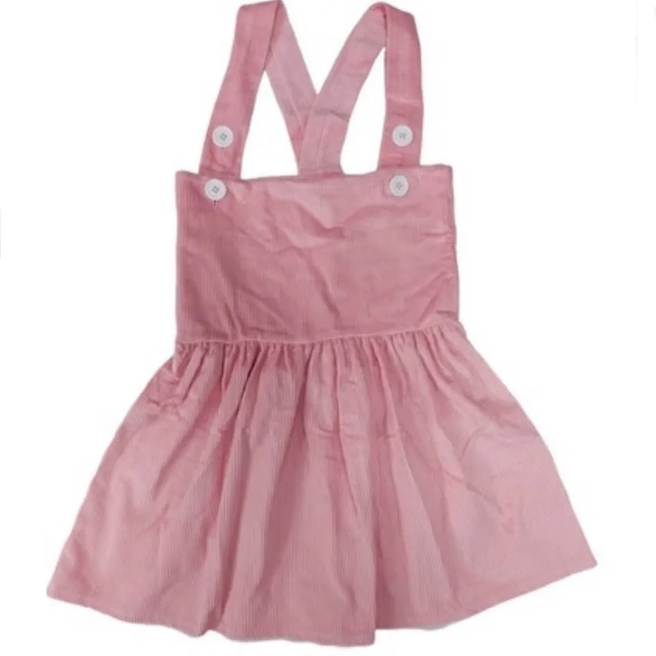 Peach Pink Corduroy Suspender Skirt Dress