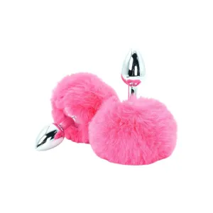 Plug anal TOYJOY Enchanting Bunnytail. din aluminiu. cu bază în formă de coadă de iepuraș. lungime 7 cm. diametru 2.6 cm. culoare roz