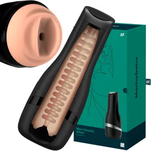 Satisfyer Men Classic Vacuum Seal Male Masturbator Textured Cyberskin Silver