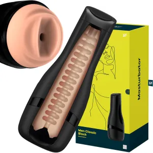 Satisfyer Men Classic Vacuum Seal Male Textured Cyberskin Masturbator Black