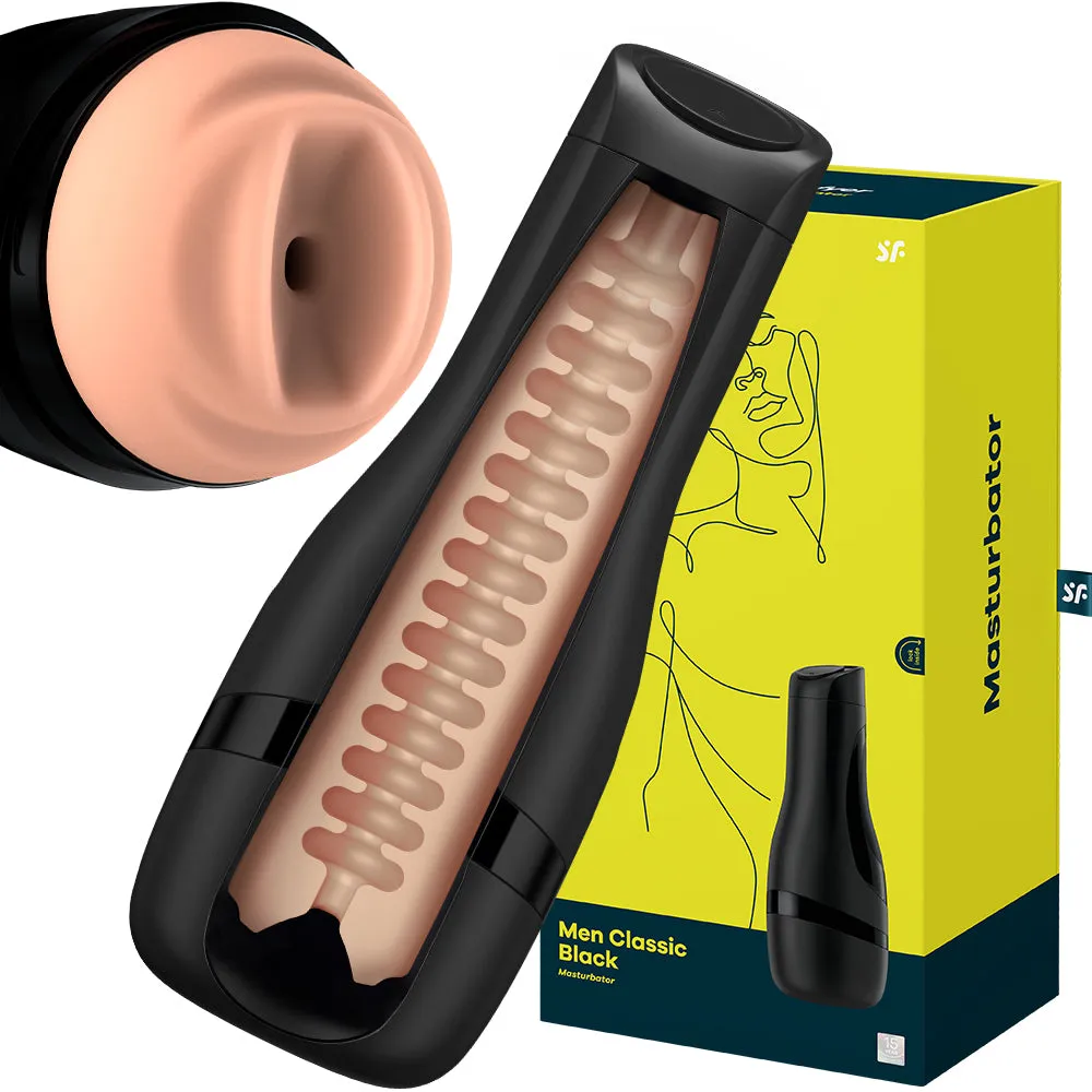 Satisfyer Men Classic Vacuum Seal Male Textured Cyberskin Masturbator Black