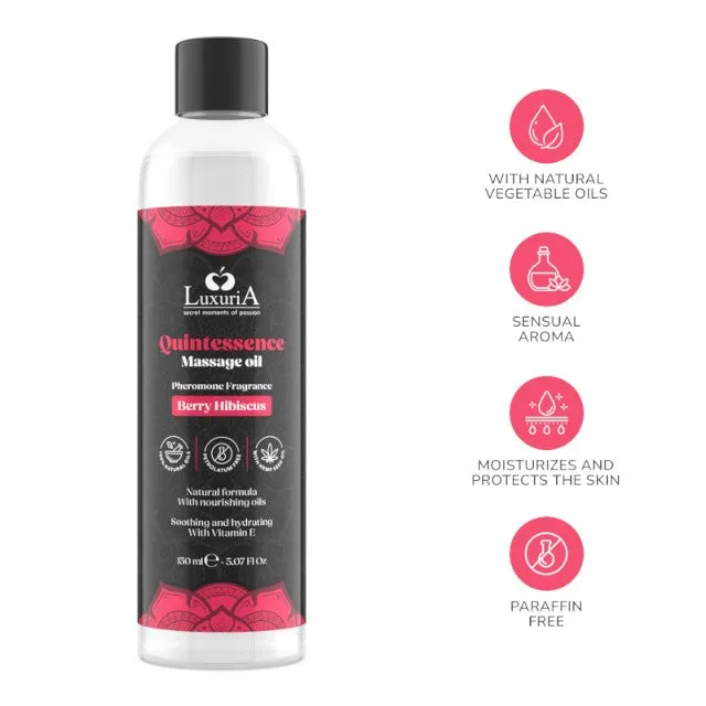 Ulei de masaj LUXURIA Quintessence Berry Hibiscus. cu vitamina E și feromoni. cu aromă de zmeură și hibiscus. 150 ml